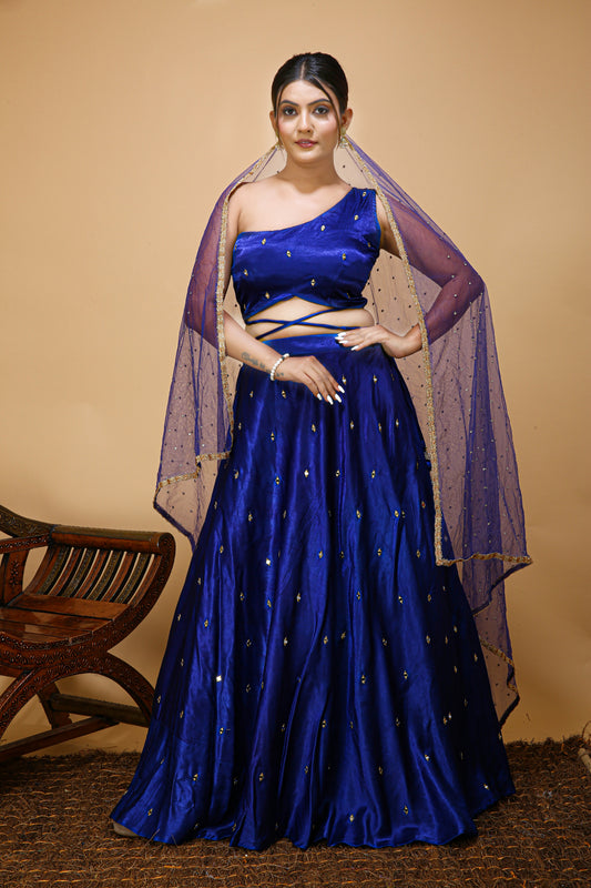 Royal Blue Stylist One Shoulder Lehnga Choli