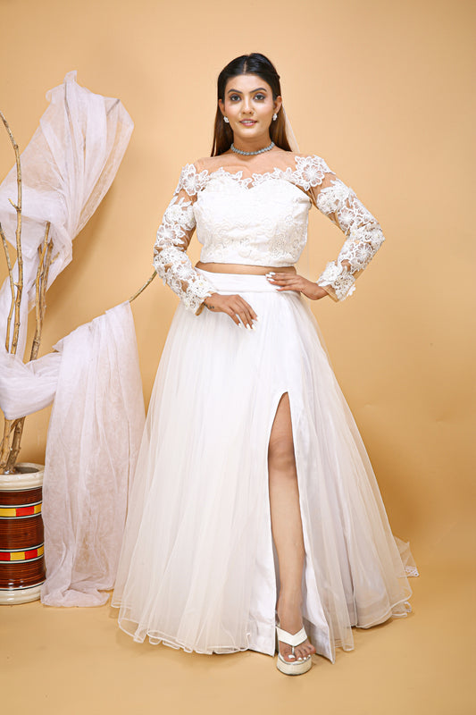 Wedding Dress Crop Top and chiffon Skirt
