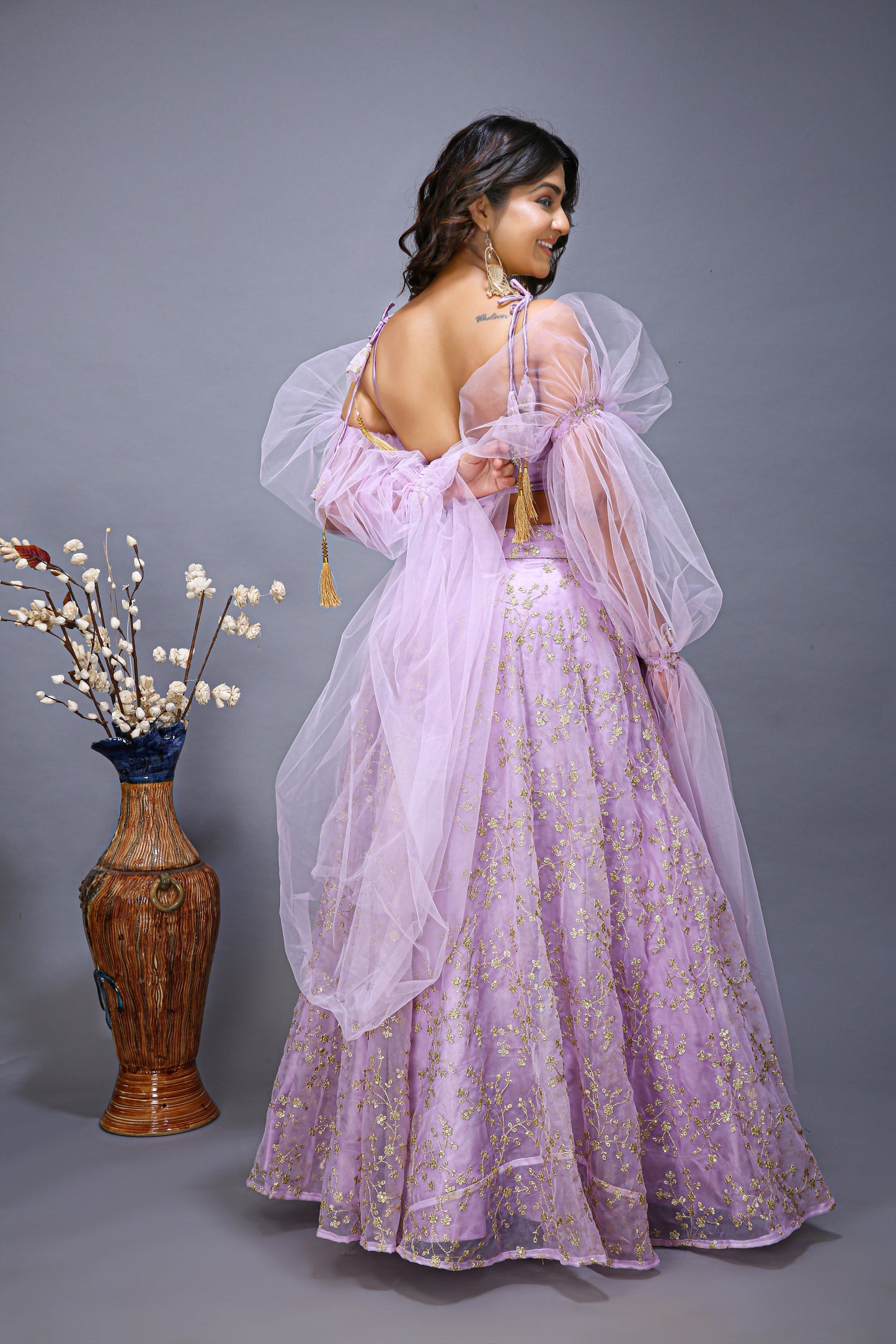 Ruffle Net Sleev Organza Lehenga Choli