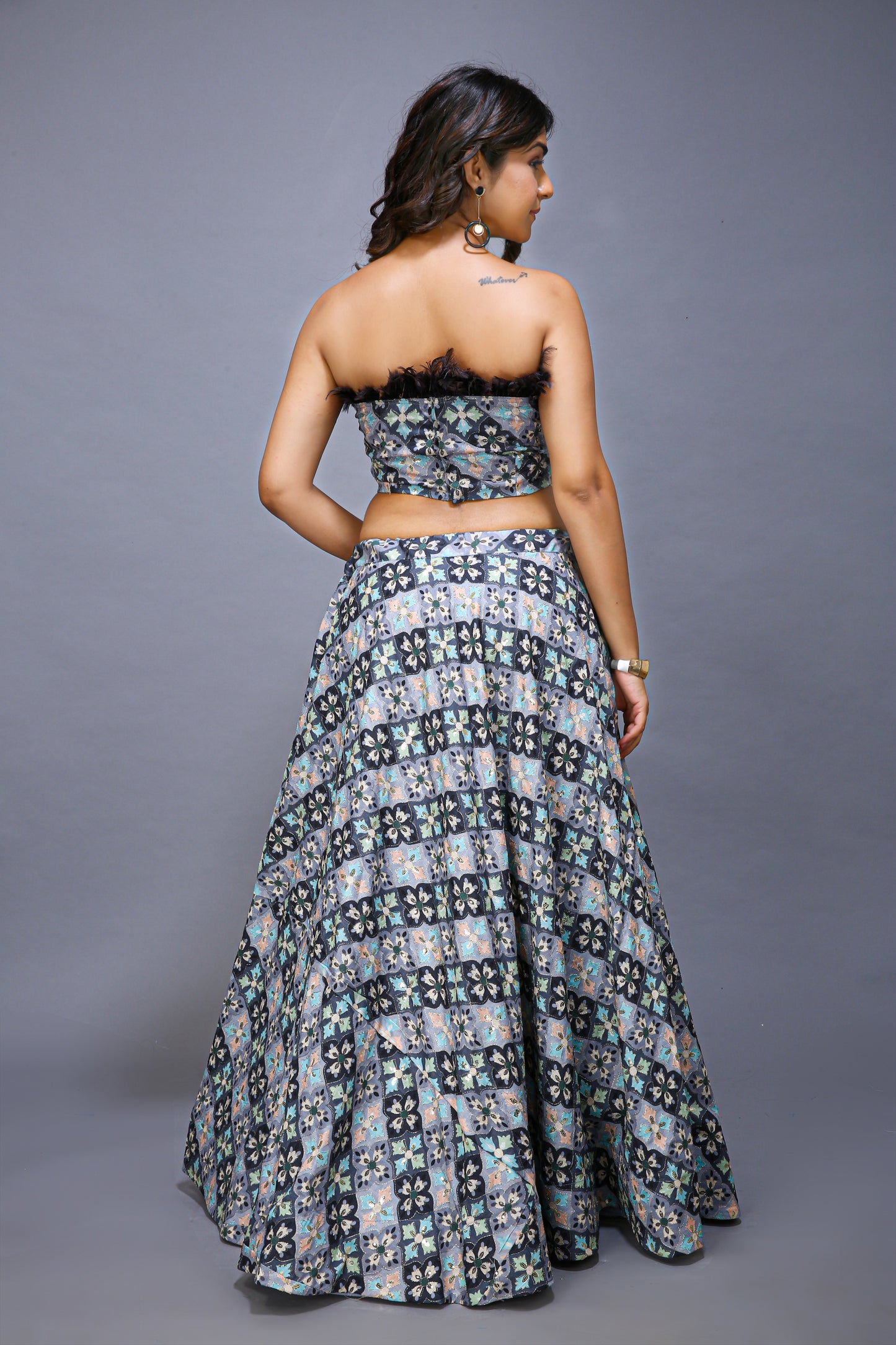 Gray Lehenga choli Beautifully Crafted with Feathers