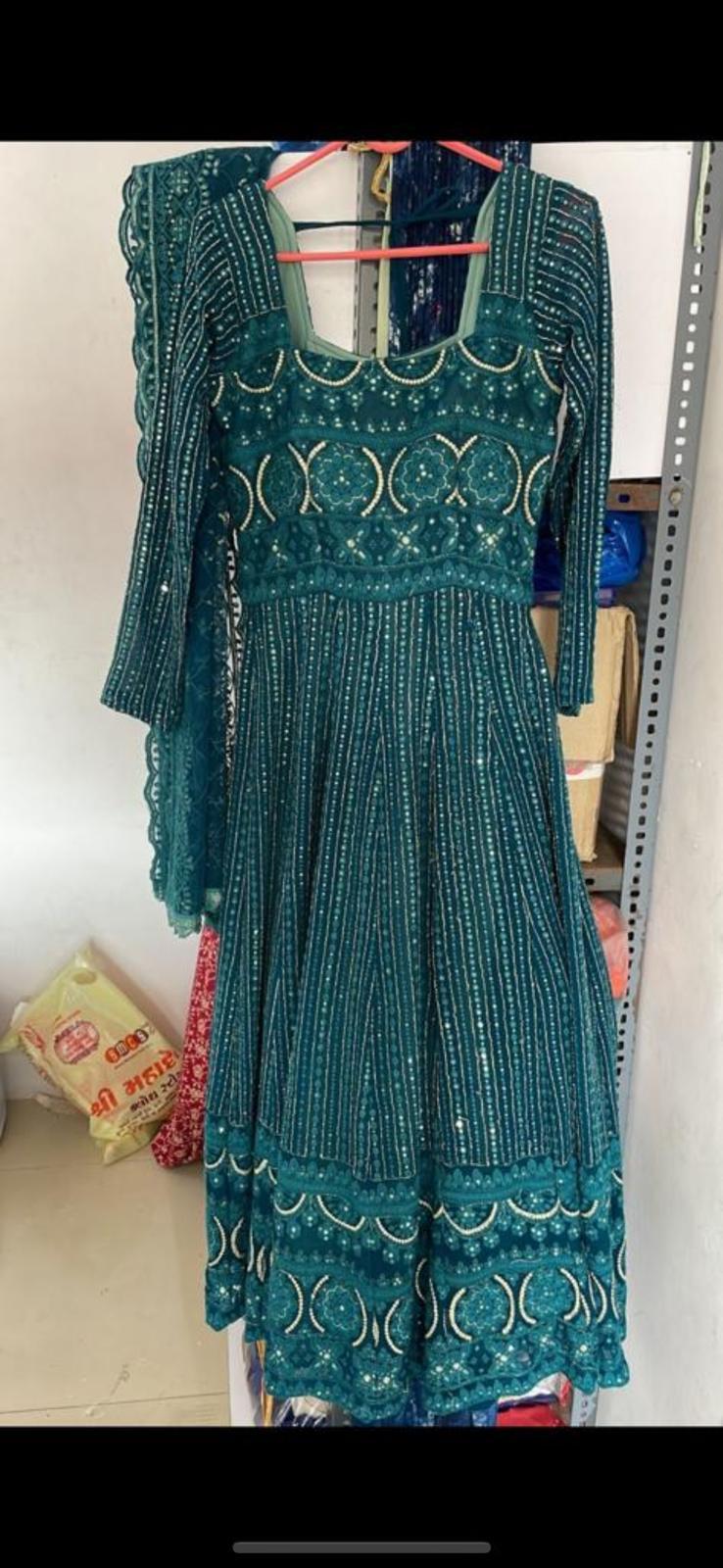 TEAL BLUE LUCKNOWY GOWN