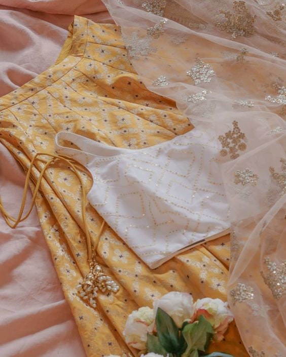 Yellow Silk choli lenga lehnga chaniya choli Function wear lehenga choli Wedding wear lengha for women indian ethnic wear full set sari 1