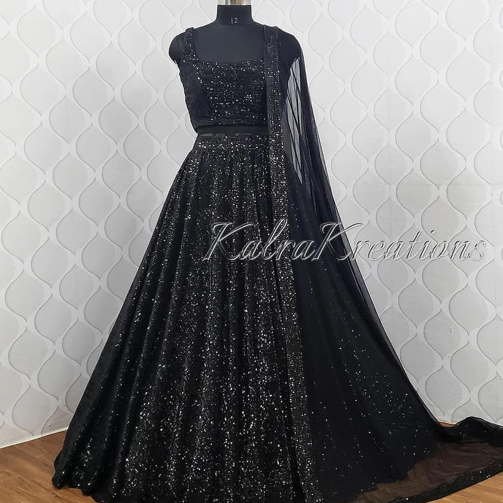 Black lehenga Custom Stiched Indian Designer Black Sequence Choli Net Dupatta Women Wedding Party wear Ethnic Dress Made to Measure Lenga 1