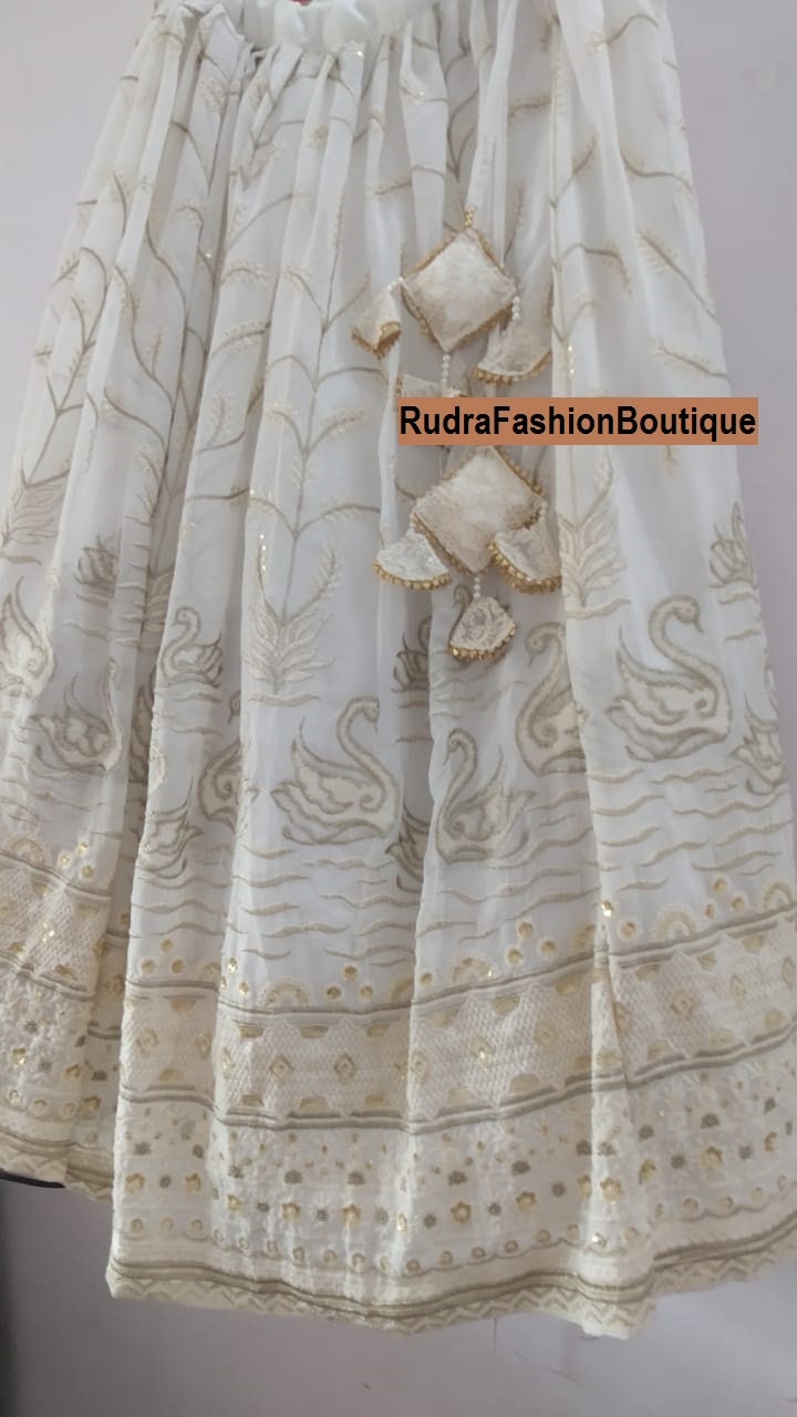 Duck Chikankari Pure Georgette hand Embroidered Lucknowi Chikan Lehenga Indian Handmade Chikankari Dyable Premium lehenga Lenga for women 4