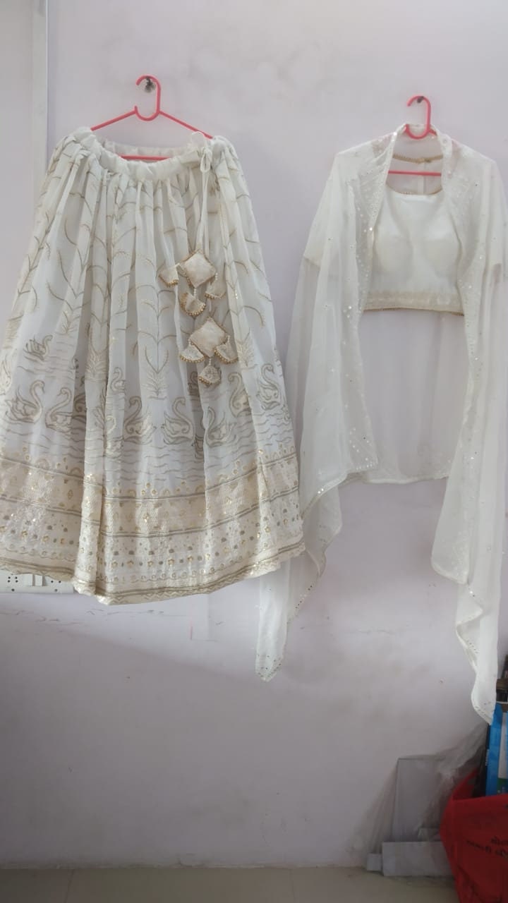 Duck Chikankari Pure Georgette hand Embroidered Lucknowi Chikan Lehenga Indian Handmade Chikankari Dyable Premium lehenga Lenga for women 4