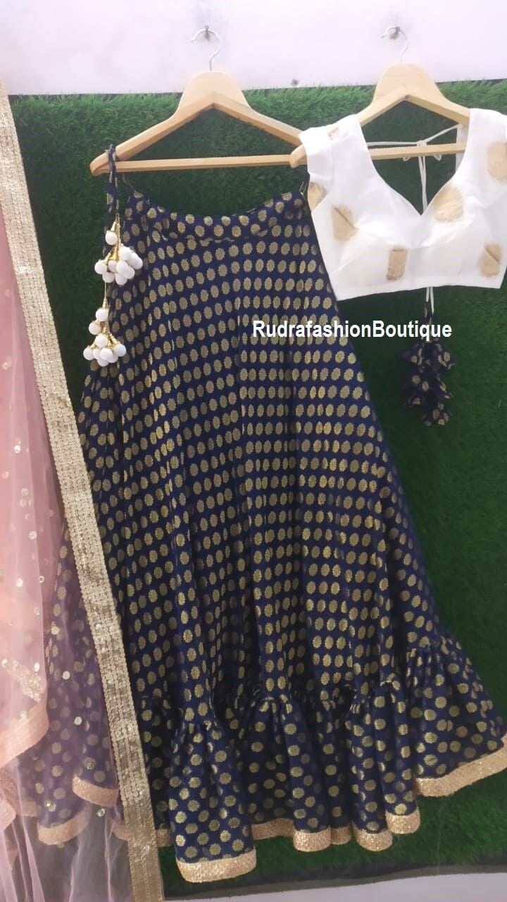 Blue designer gown lengha lehenga Indian ethnic traditional wear Indian Suit Chania choli Party wear White dress Wedding wear Function