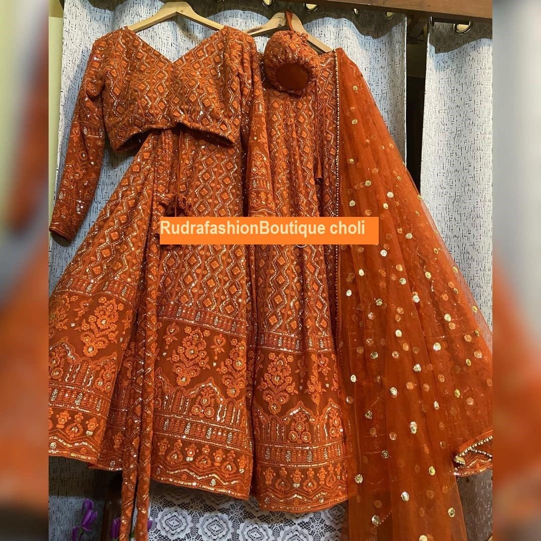 Orange lengha wedding wear chania choli party wear indian Ethnic Lehengha for women Kids lengha Function wear Choli Blouse Dupatta Indian 1