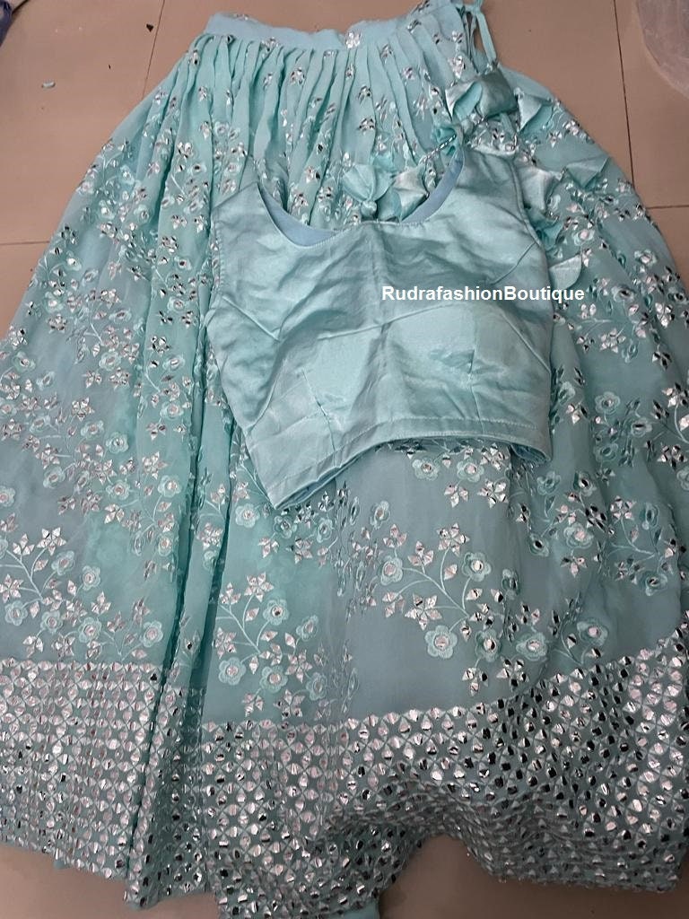 Blue designer gown lengha lehenga Indian ethnic traditional wear Indian Suit Chania choli Party wear Yellow dress Wedding wear Function 1