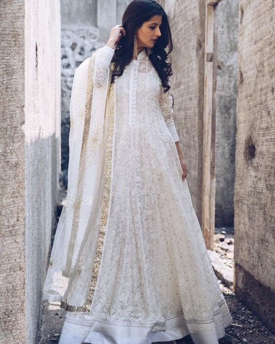White designer gown lengha lehenga Indian ethnic traditional wear Indian Suit Chania choli Party wear White dress Wedding wear Function 4
