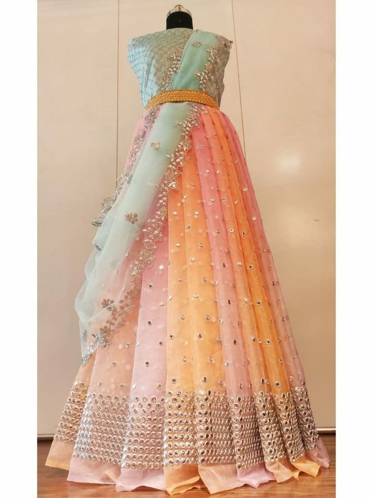 Peach designer gown lengha lehenga Indian ethnic traditional wear Indian Suit Chania choli Party wear Yellow dress Wedding wear Function 1