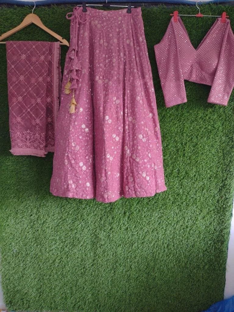 Blush Thread Embroidered Lehenga Choli Dupatta Custom Stiched Readymade Chikan Lengha Wedding wear Designer wear Bridal Lehenga Indian suit