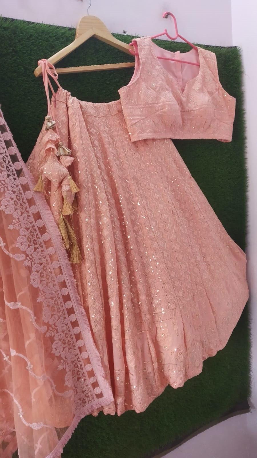 Peach Chikankari lehenga choli with Dupatta Indian Wedding dress Mehendi choli Lengha Traditonal lehenga Ethnic wear bridesmaid suit 1