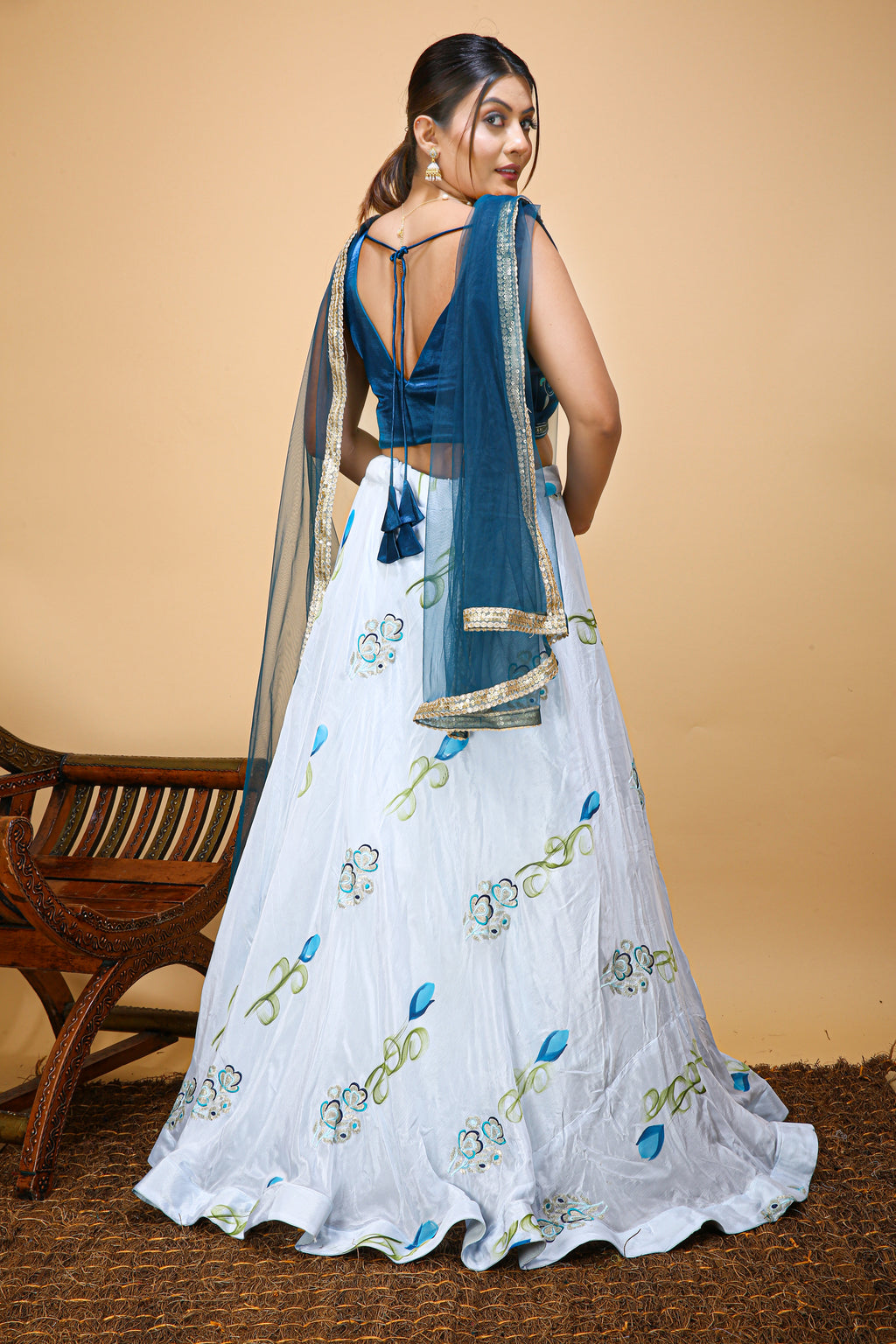 Pretty Hand Embroidered Choli with Flower Printed Skirt