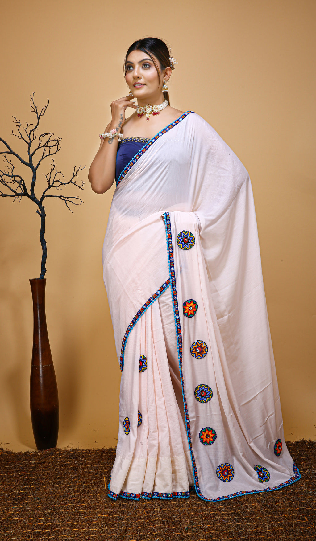 Pink Traditional Beaded Work Saree