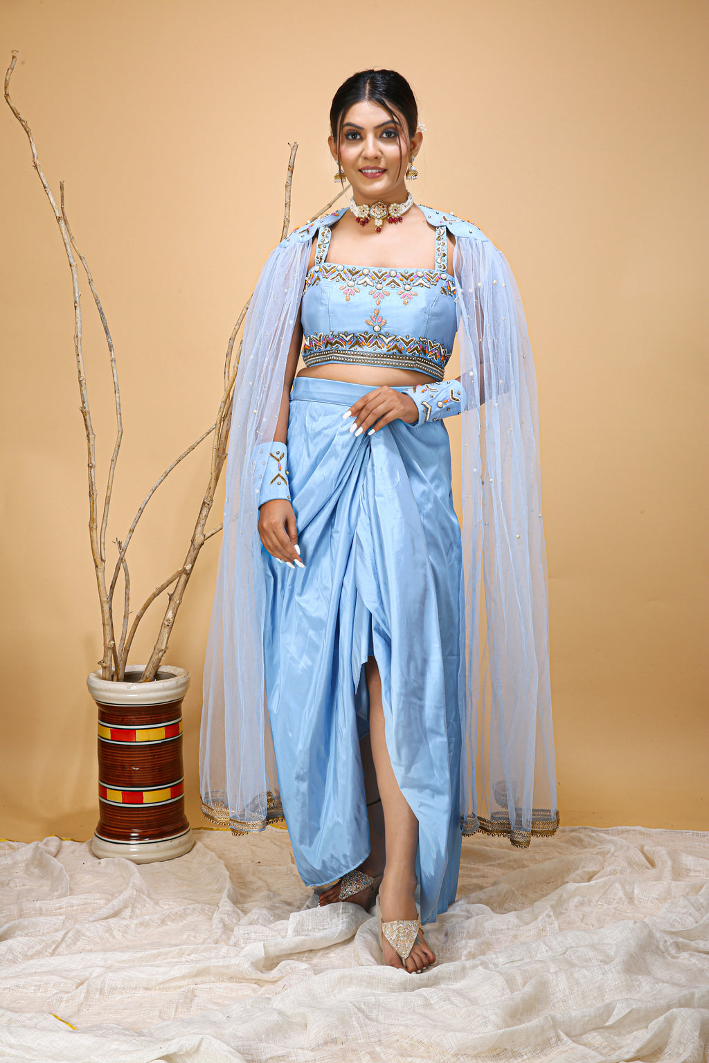 Stylish Sky Blue Wedding Party Wear Unique Peace