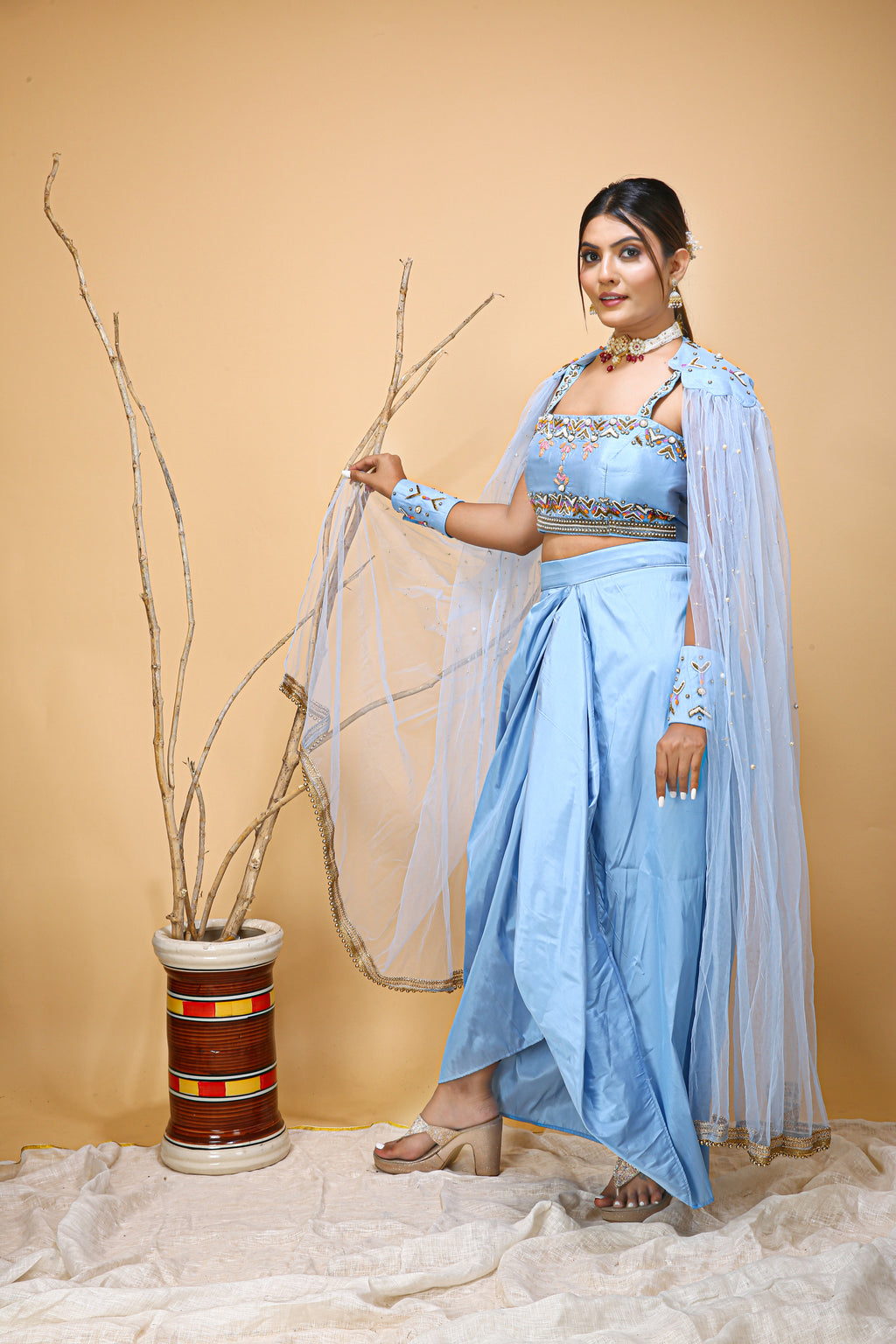 Stylish Sky Blue Wedding Party Wear Unique Peace