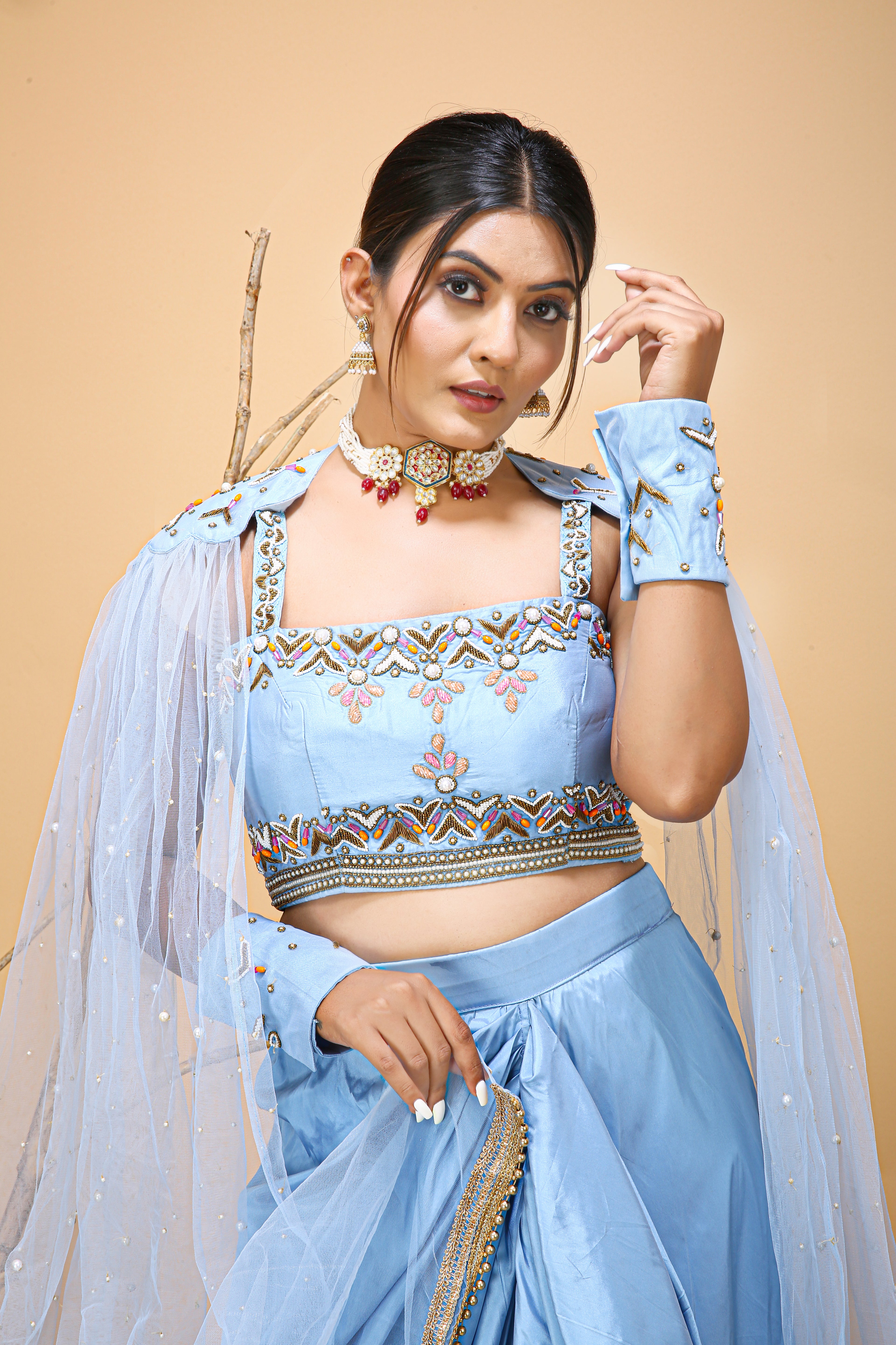 Stylish Sky Blue Wedding Party Wear Unique Peace