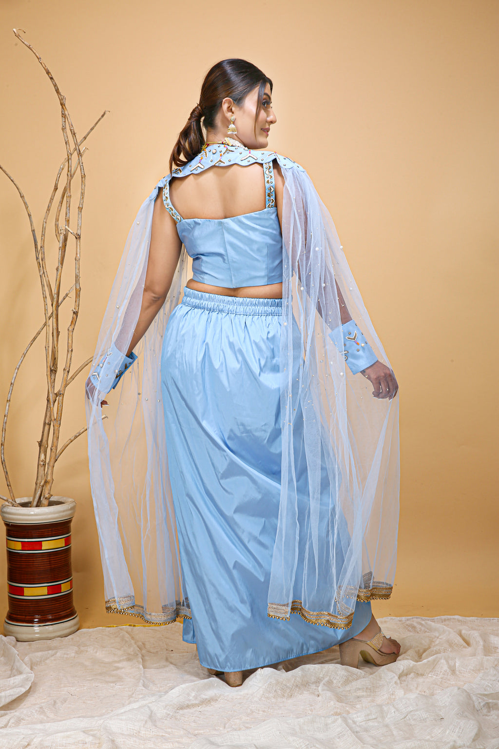 Stylish Sky Blue Wedding Party Wear Unique Peace