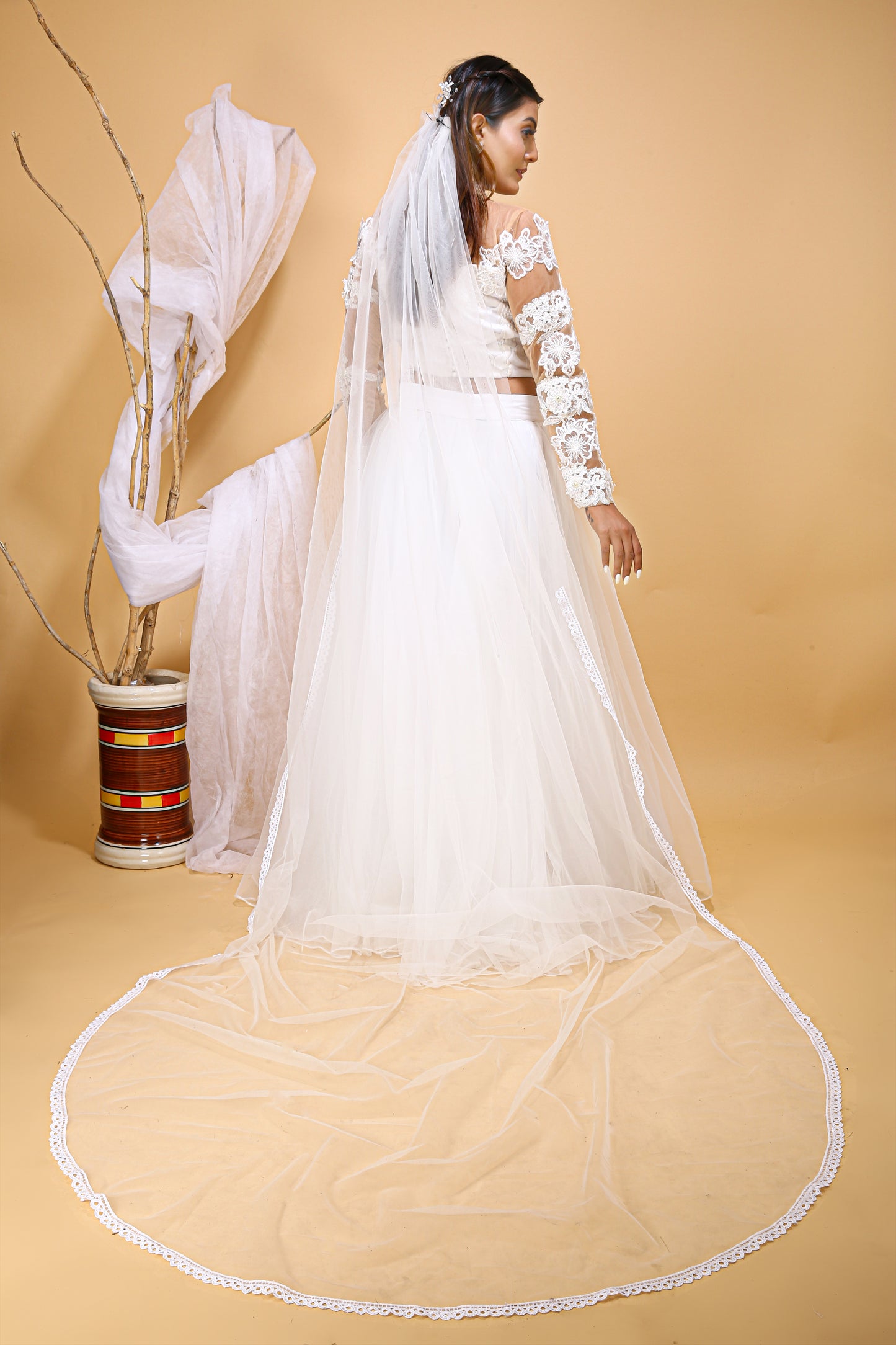 Wedding Dress Crop Top and chiffon Skirt