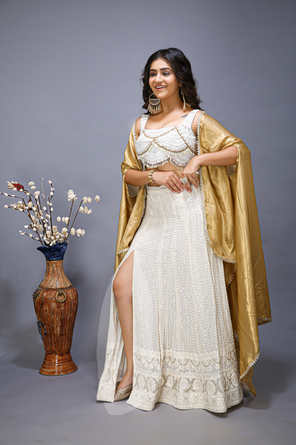 White Lehenga Choli - side view