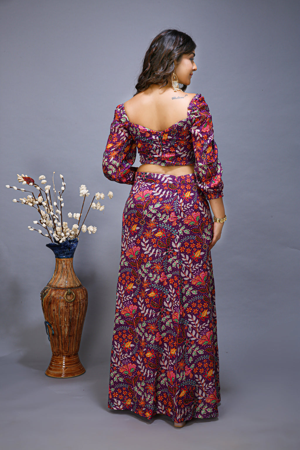 Embroidered Printed Blouse with High Slit lehenga