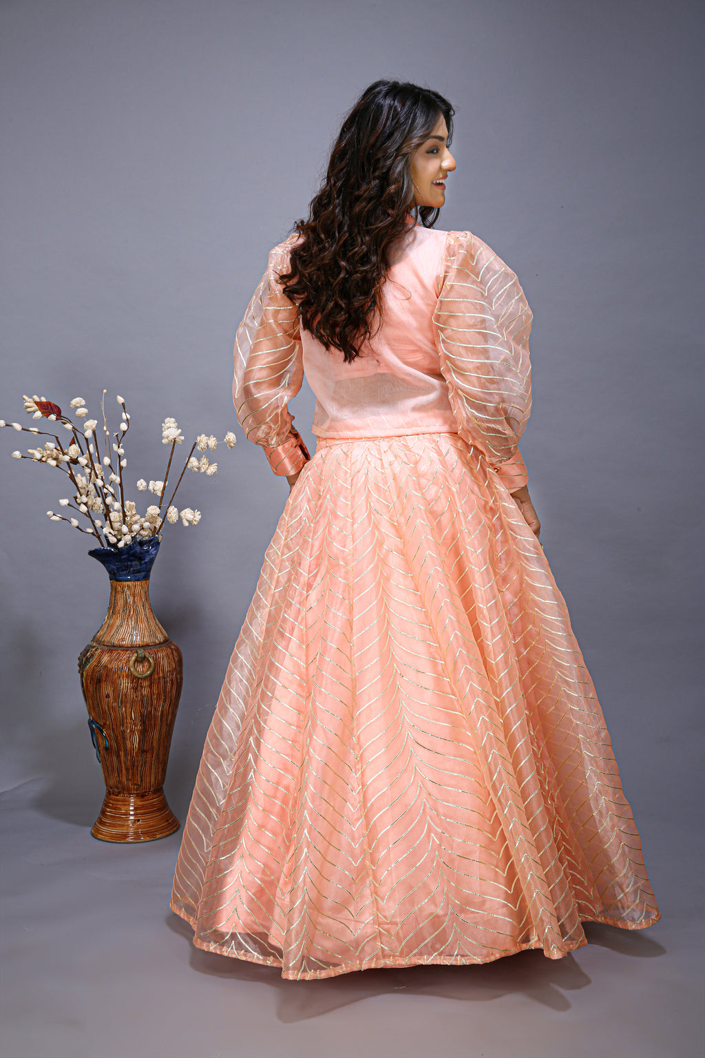 Lehenga Choli With Stylist Shrug - back view