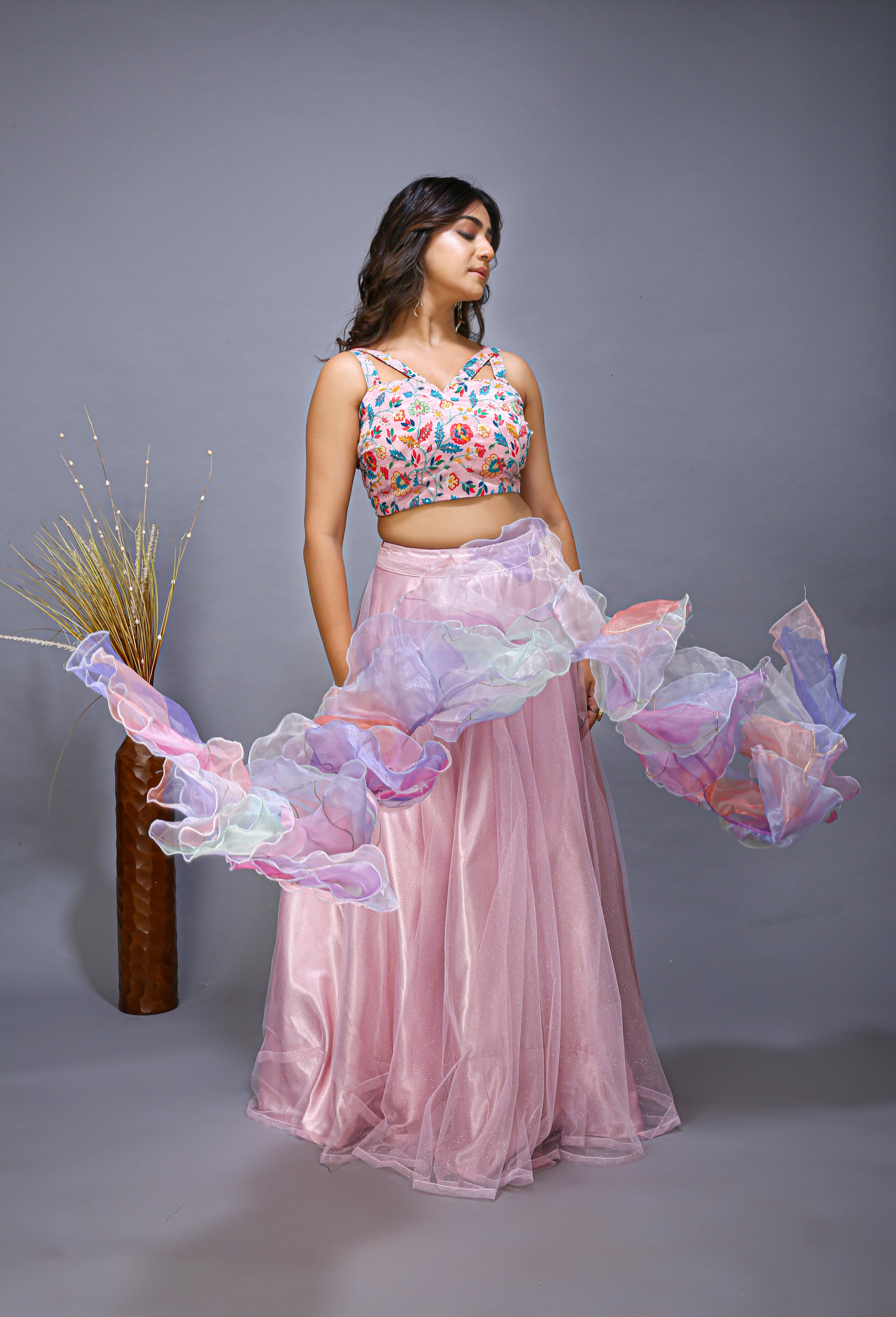 Wedding Party wear Indian Designer Ruffled Lehenga - full view