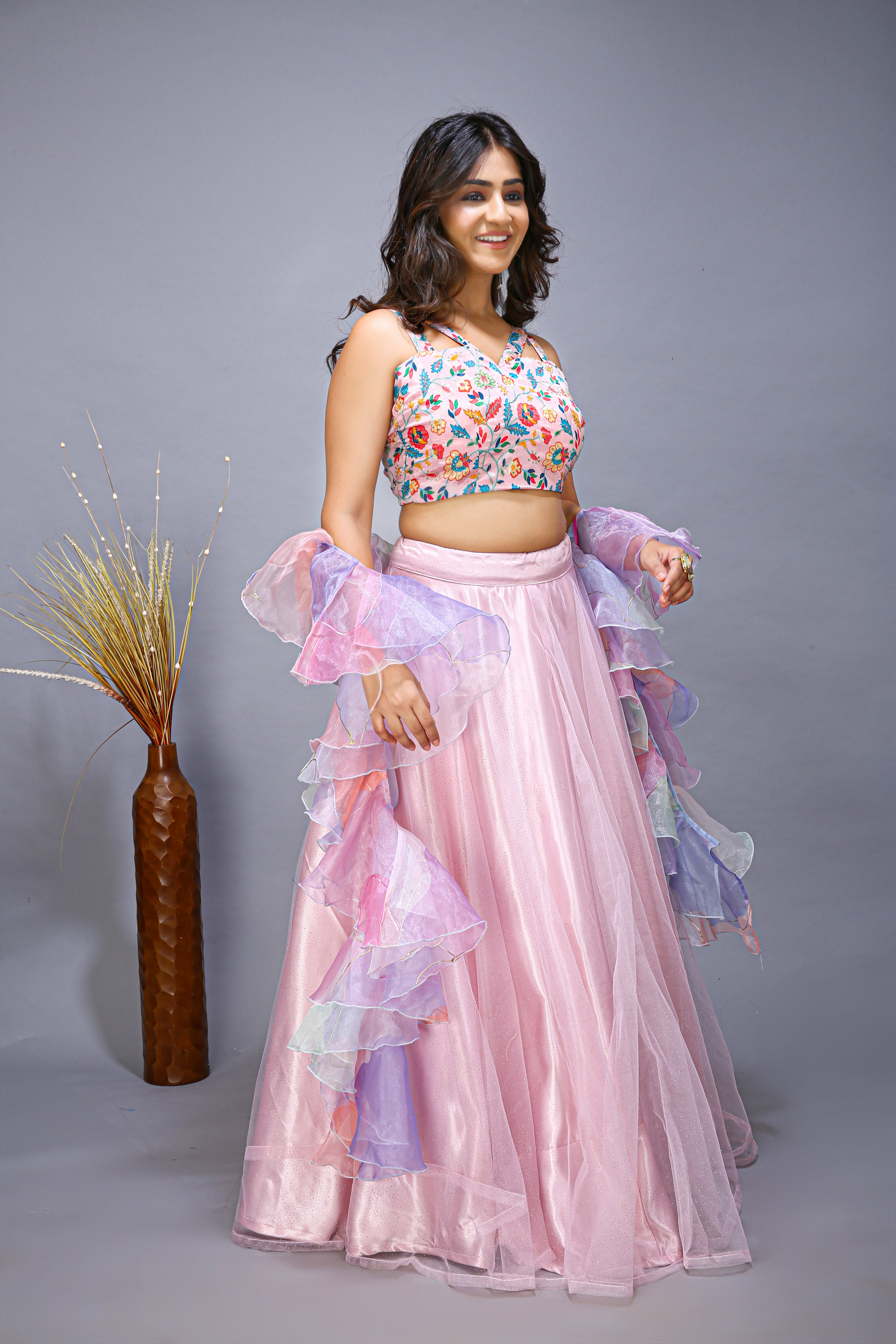 Wedding Party wear Indian Designer Ruffled Lehenga - right side view