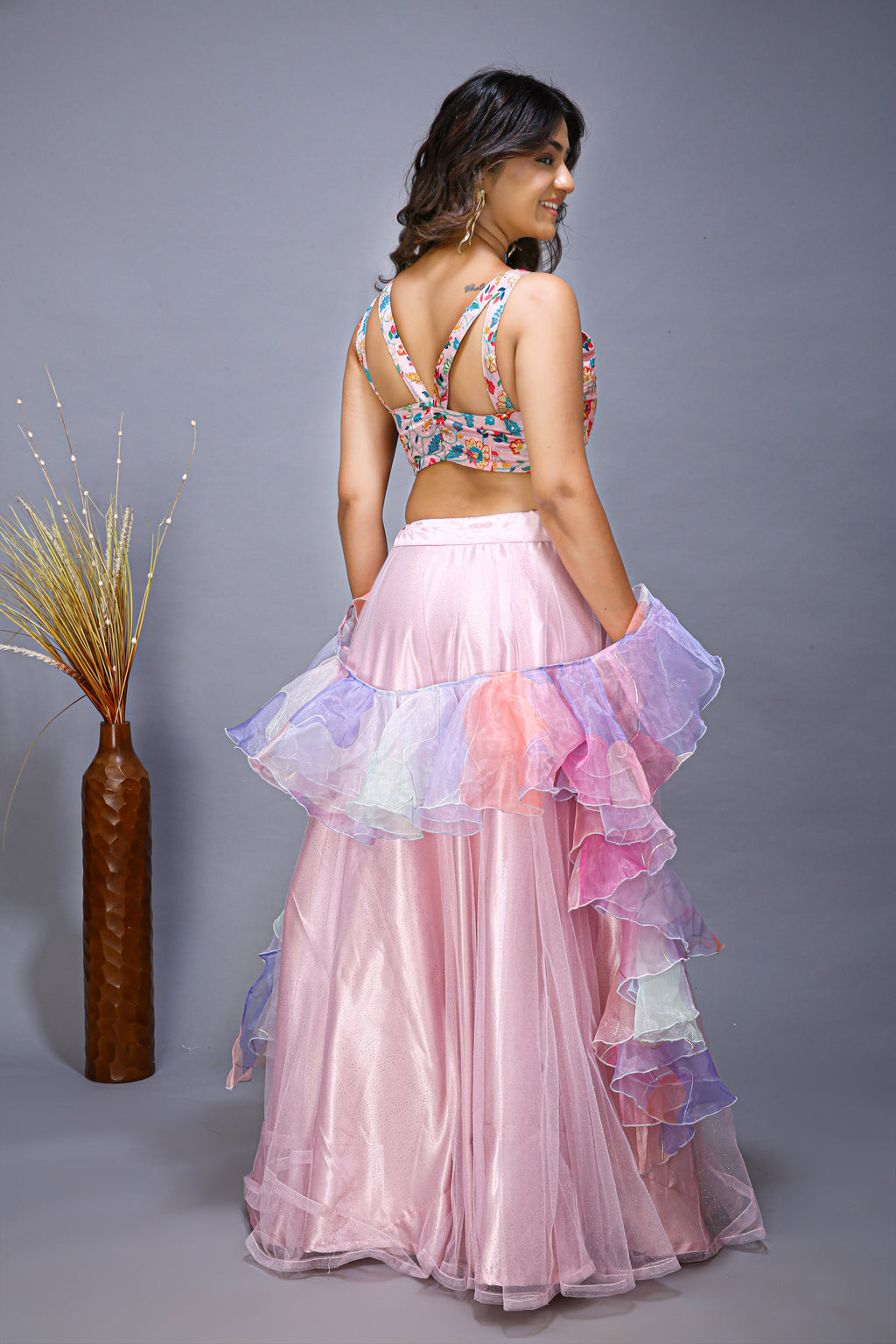 Wedding Party wear Indian Designer Ruffled Lehenga - back view