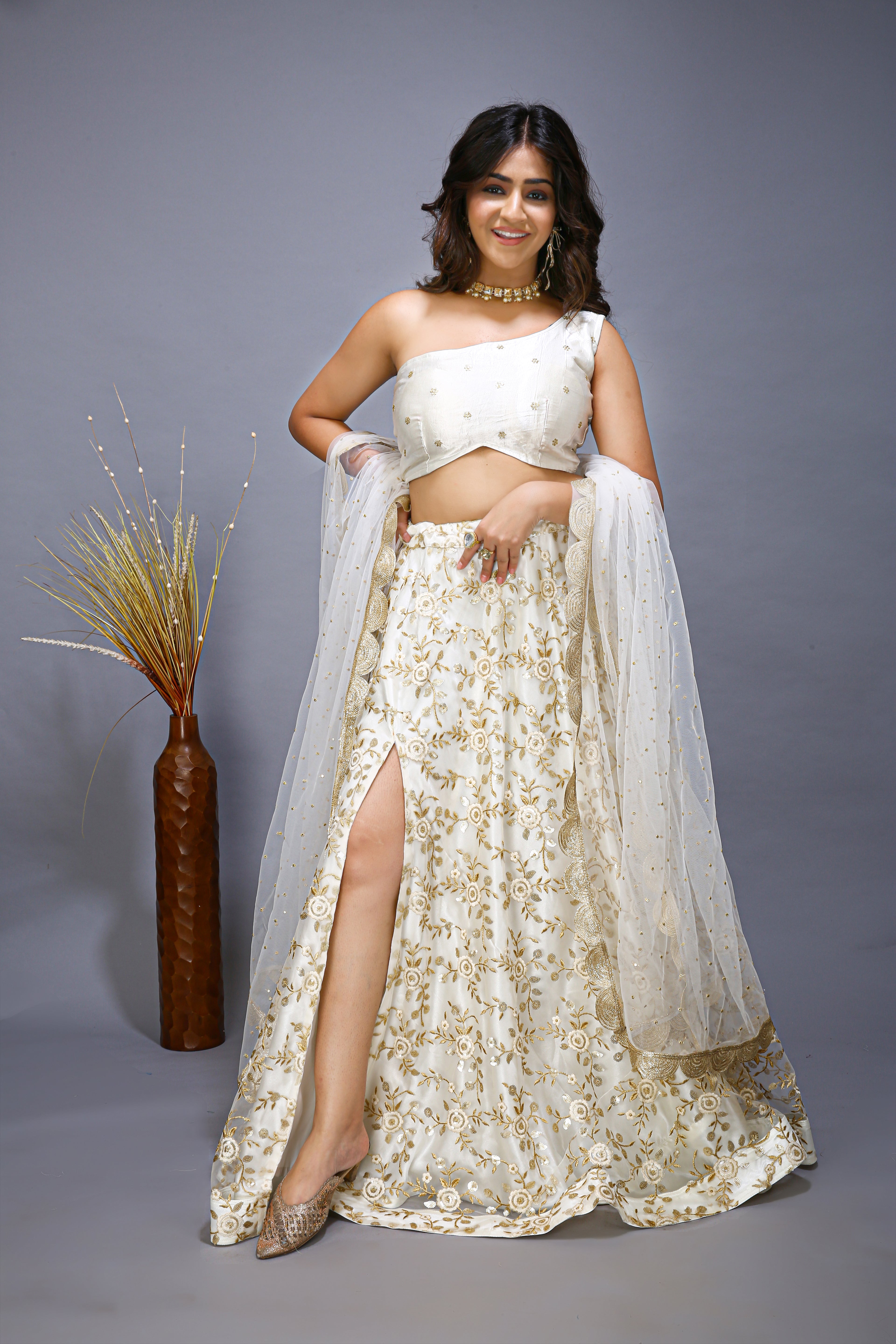 One Shoulder Slit lehenga choli - full view