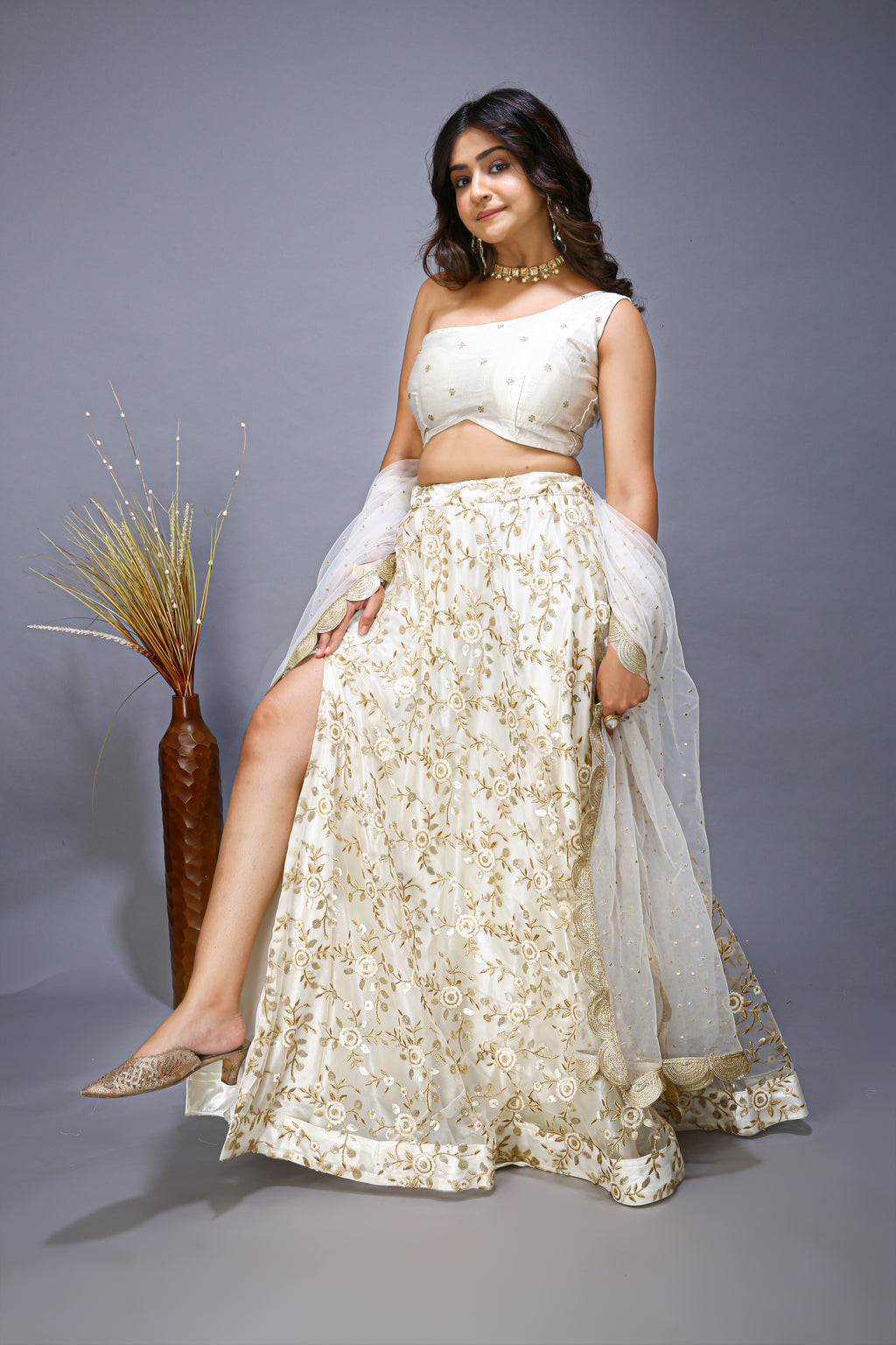 One Shoulder Slit lehenga choli - side view