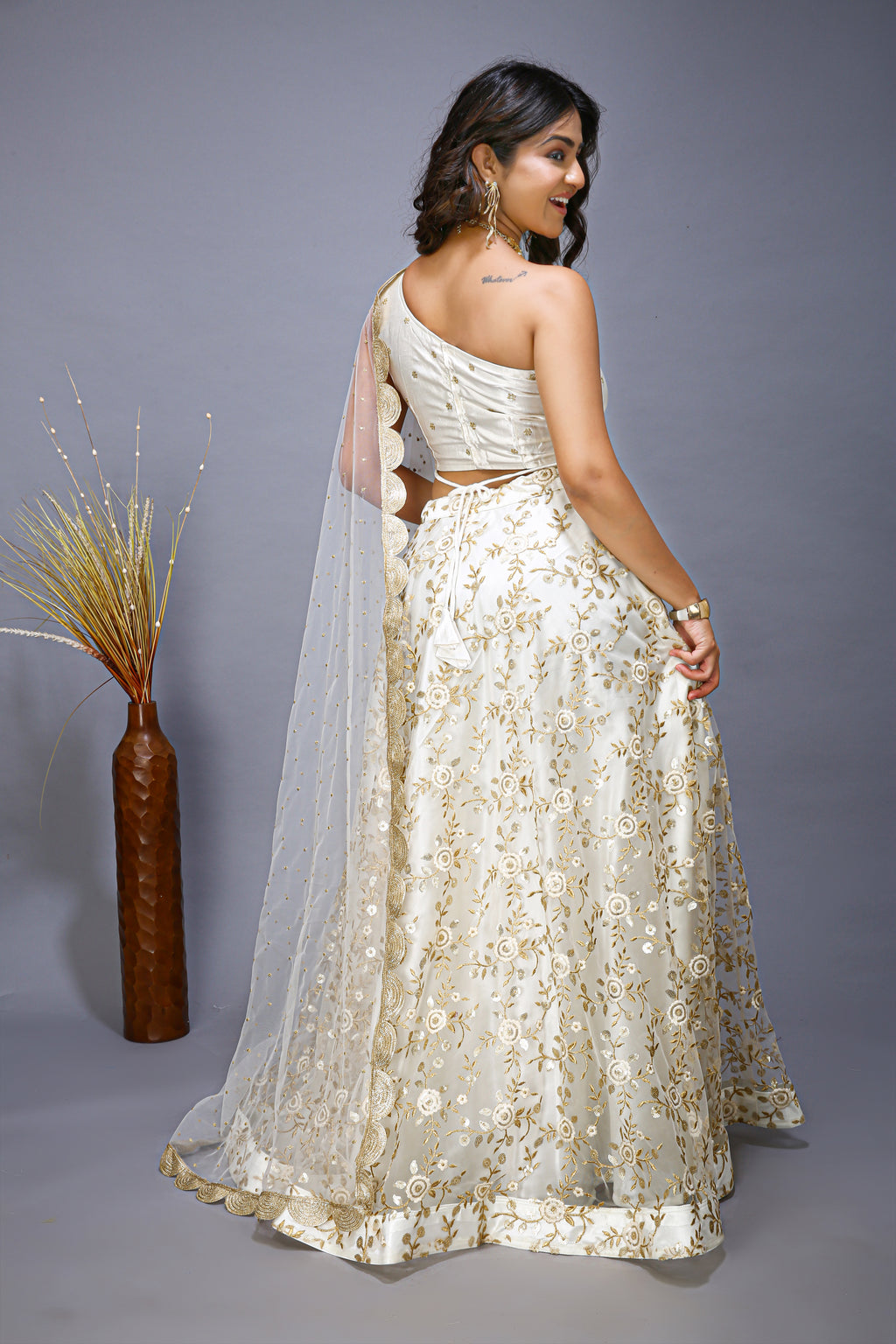 One Shoulder Slit lehenga choli - back view