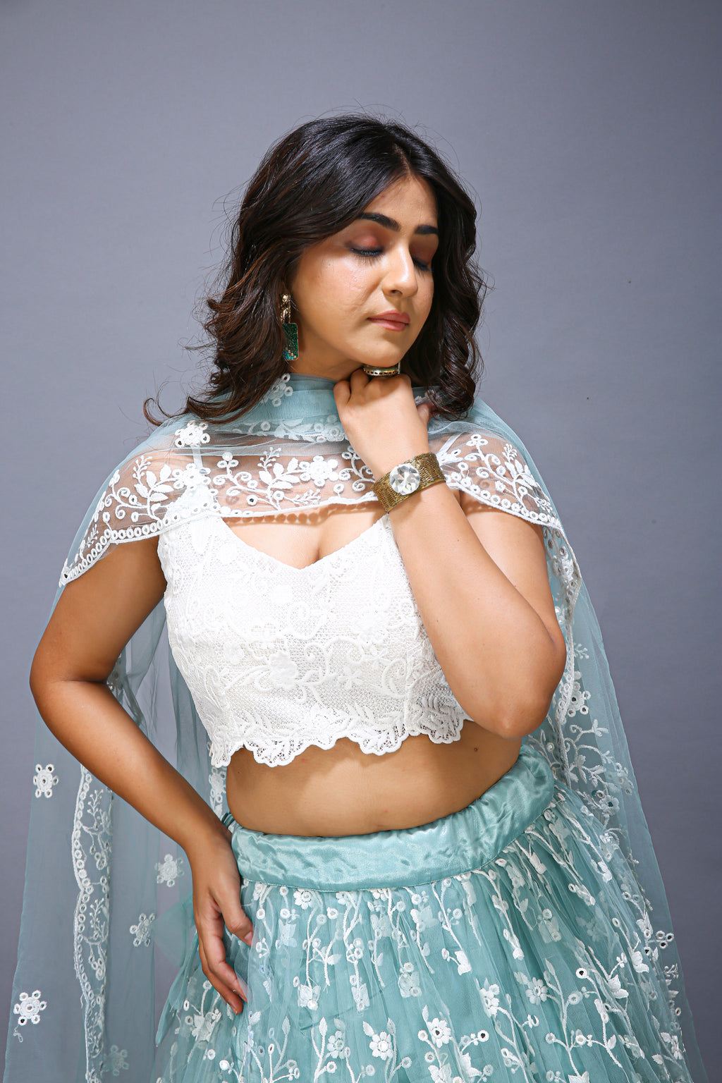 Sky blue lehenga choli - top view