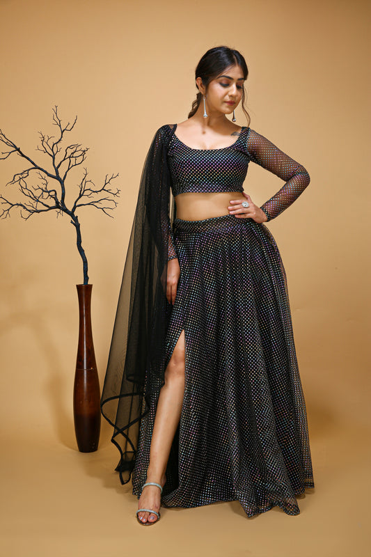 Full Sleev Black Slit lehenga choli