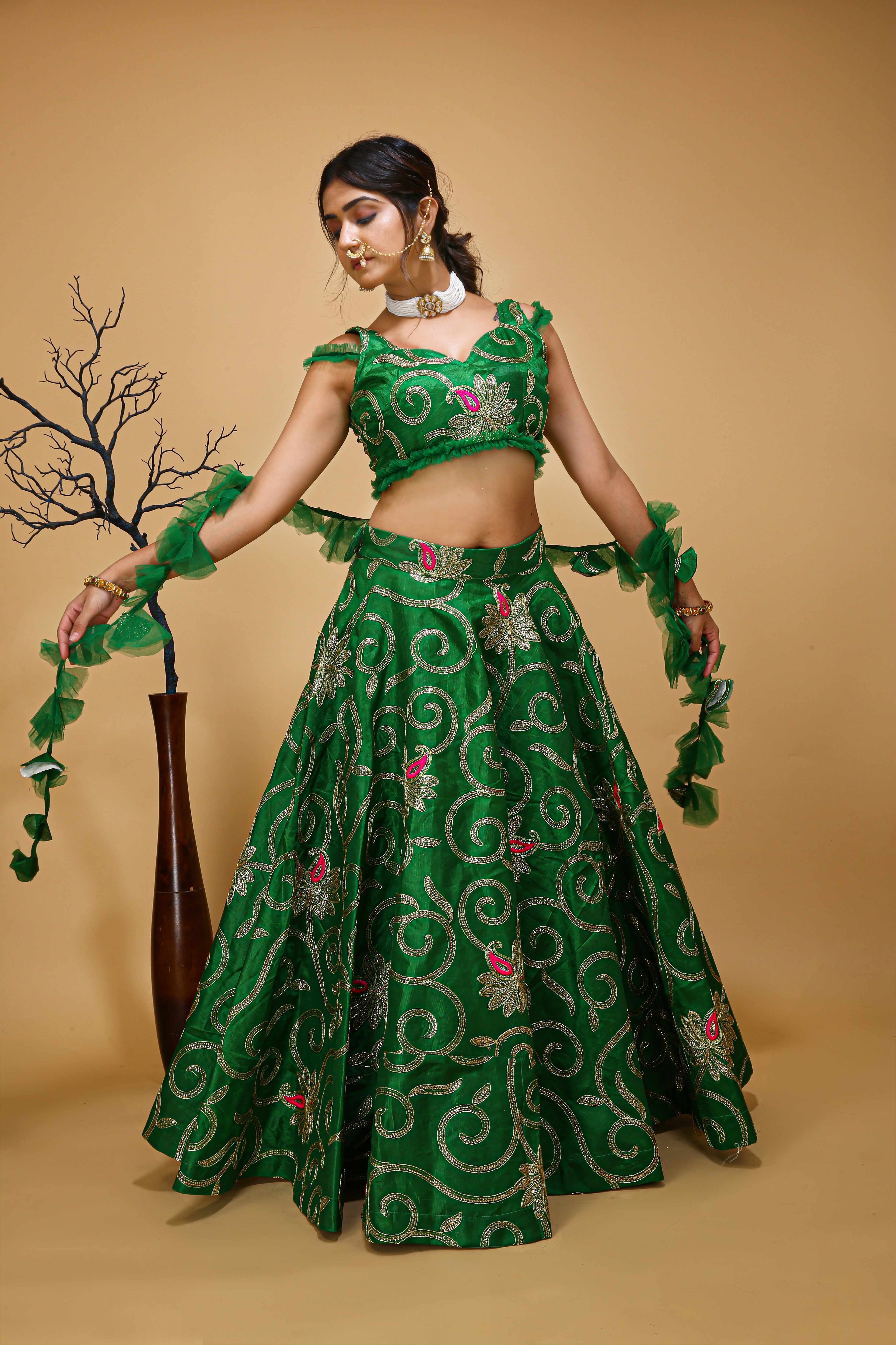Queen Lehenga Choli With Green Traditional Vibes - full view