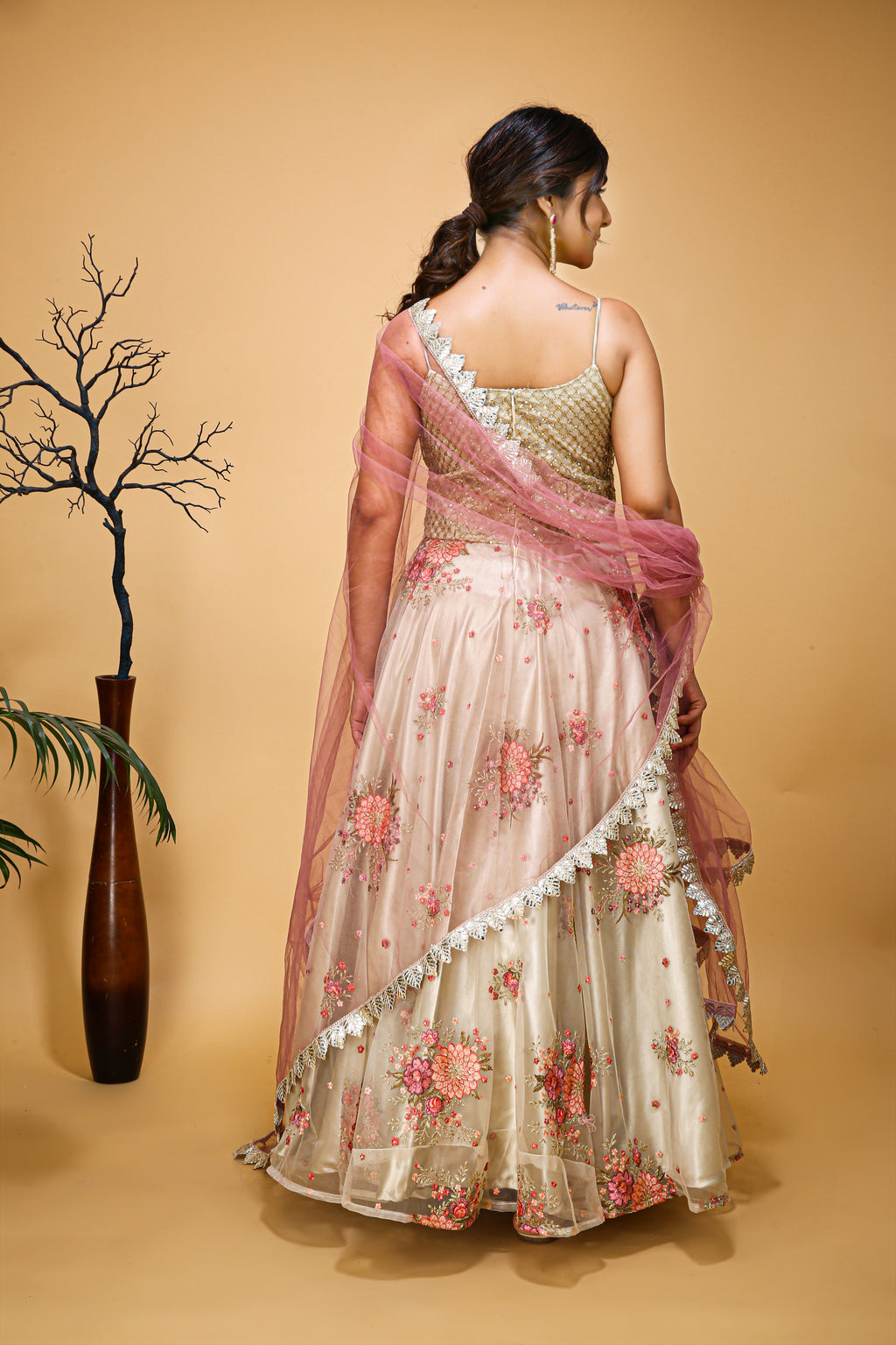 Floral Embroidered Gown With Dupatta
