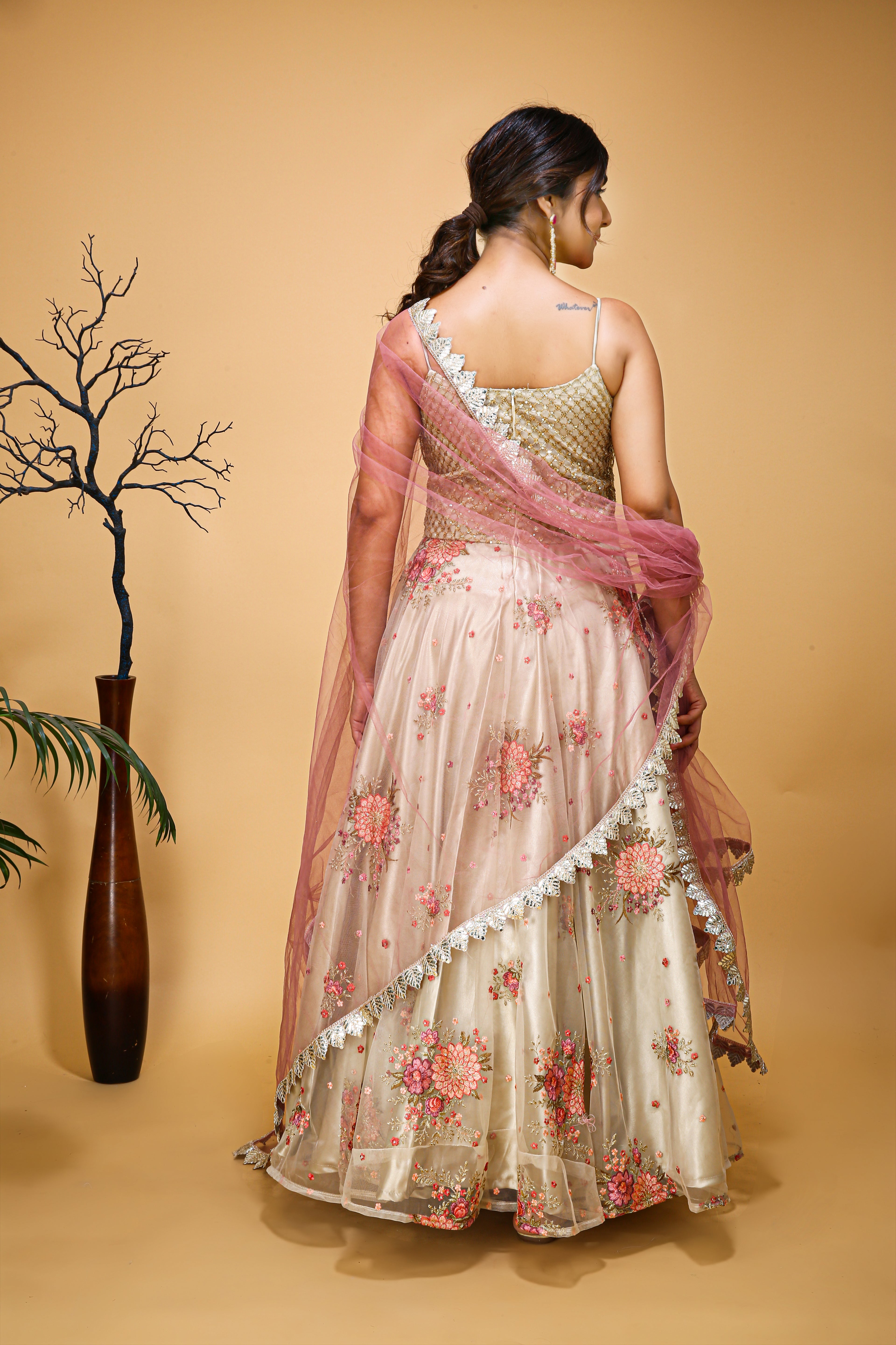 Floral Embroidered Gown With Dupatta