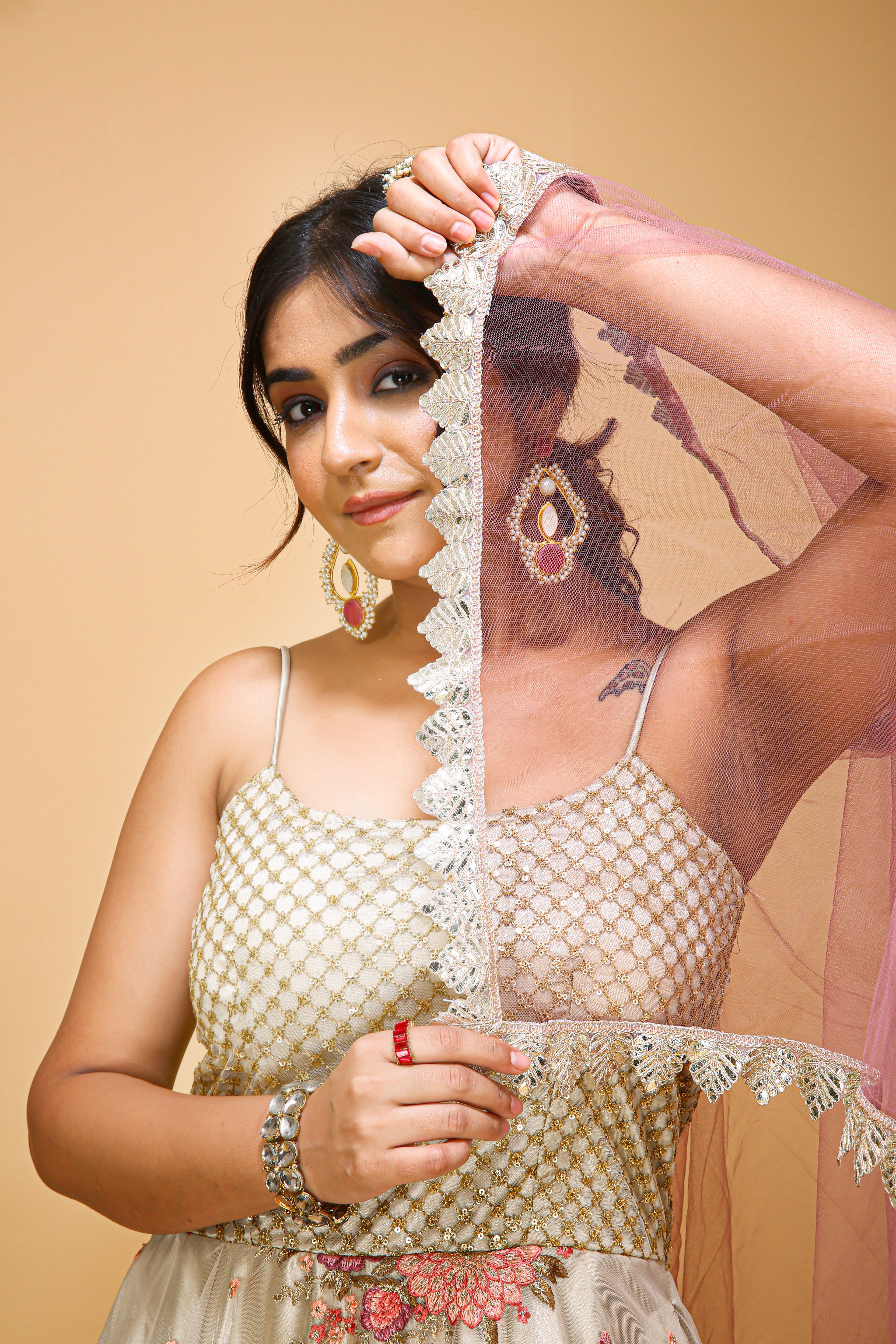 Floral Embroidered Gown With Dupatta