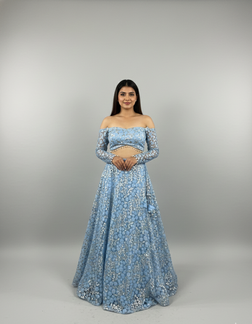 Skyblue Lucknowy lehenga
