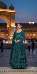 TEAL BLUE LUCKNOWY GOWN