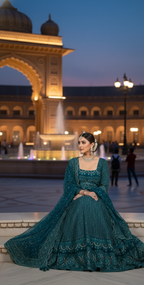 TEAL BLUE LUCKNOWY GOWN