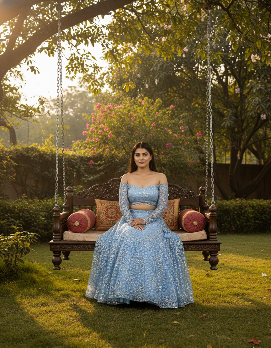 Skyblue Lucknowy lehenga