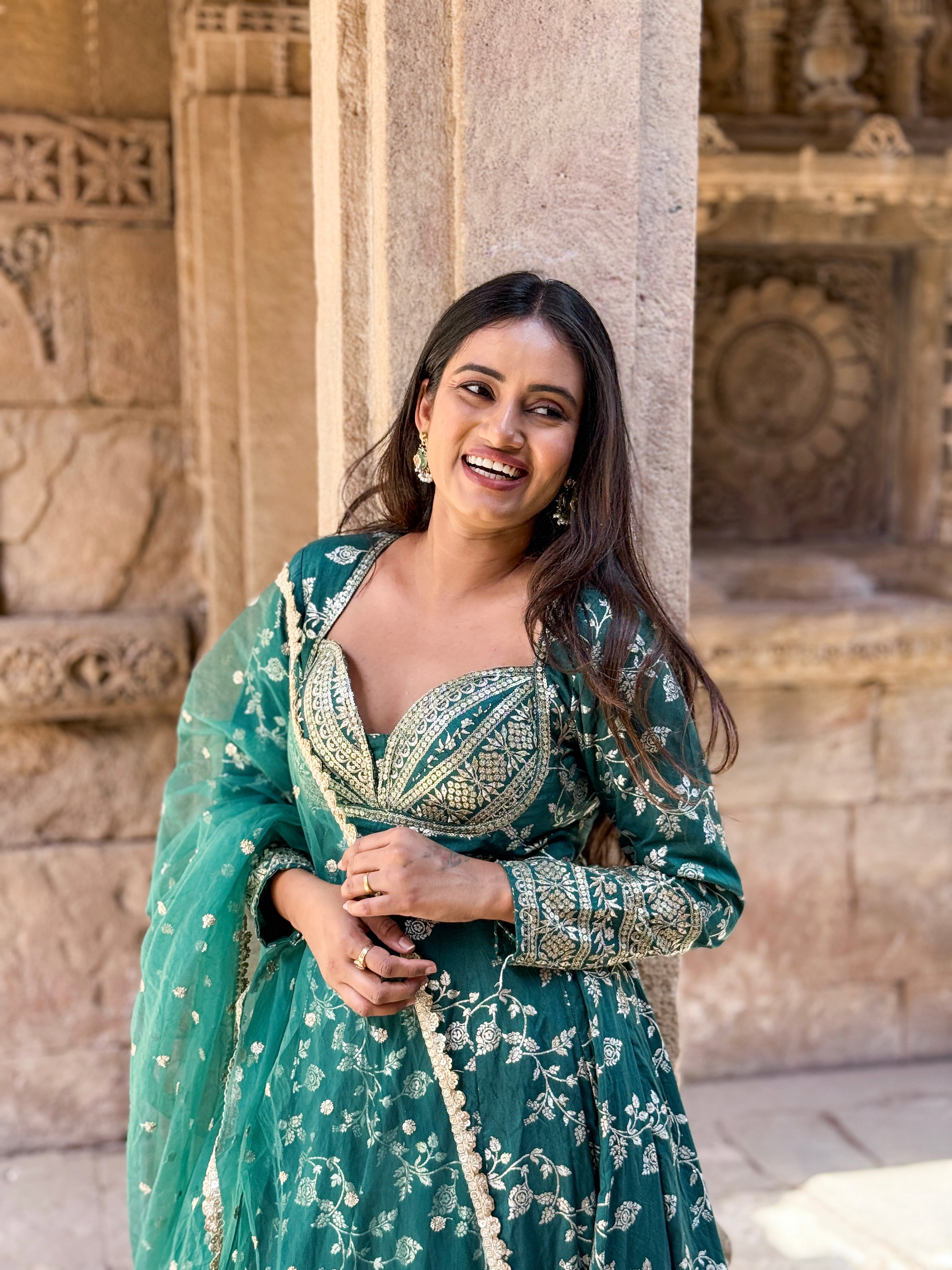 EMERALD GREEN BANARASI GOWN