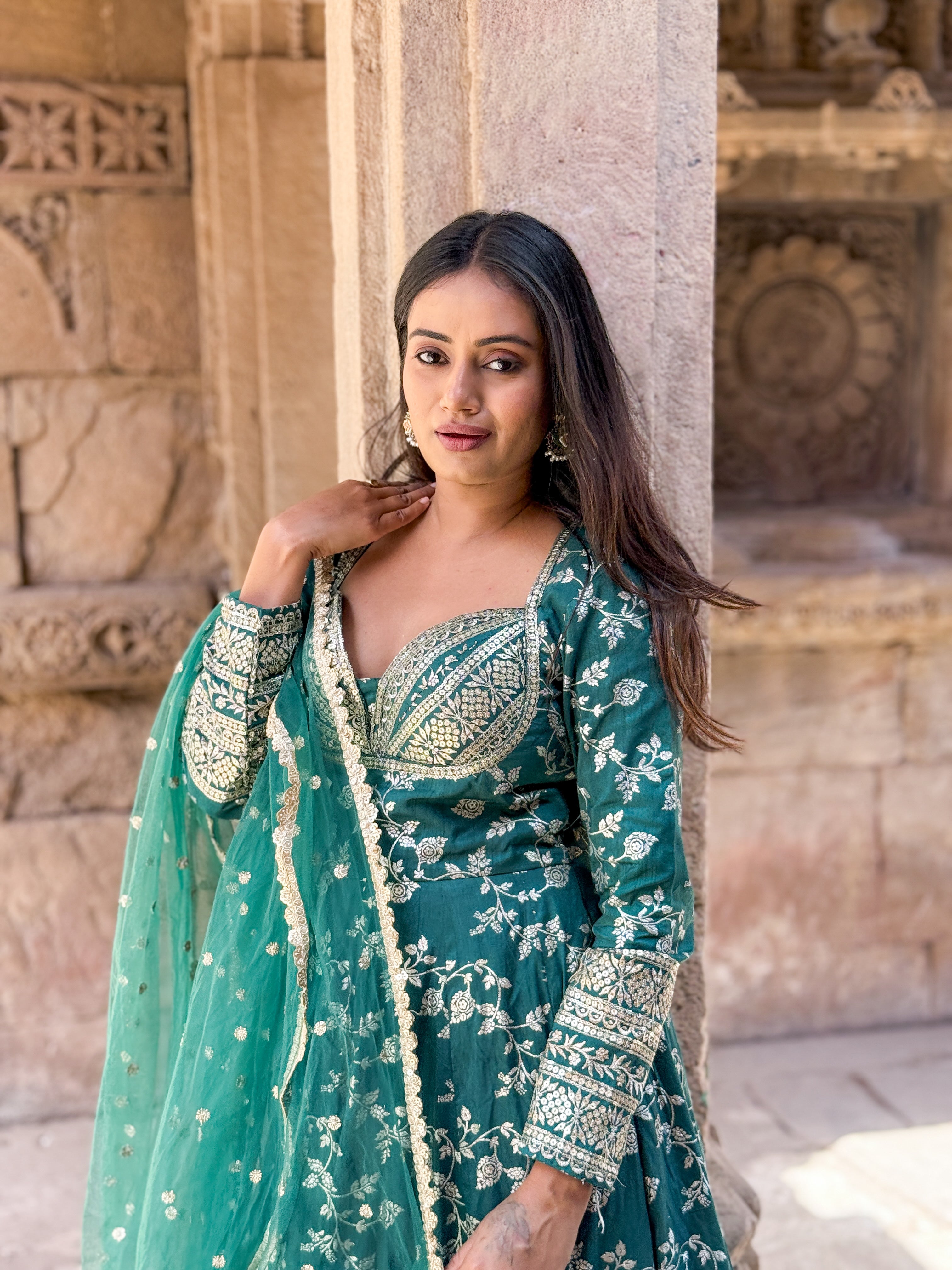 EMERALD GREEN BANARASI GOWN