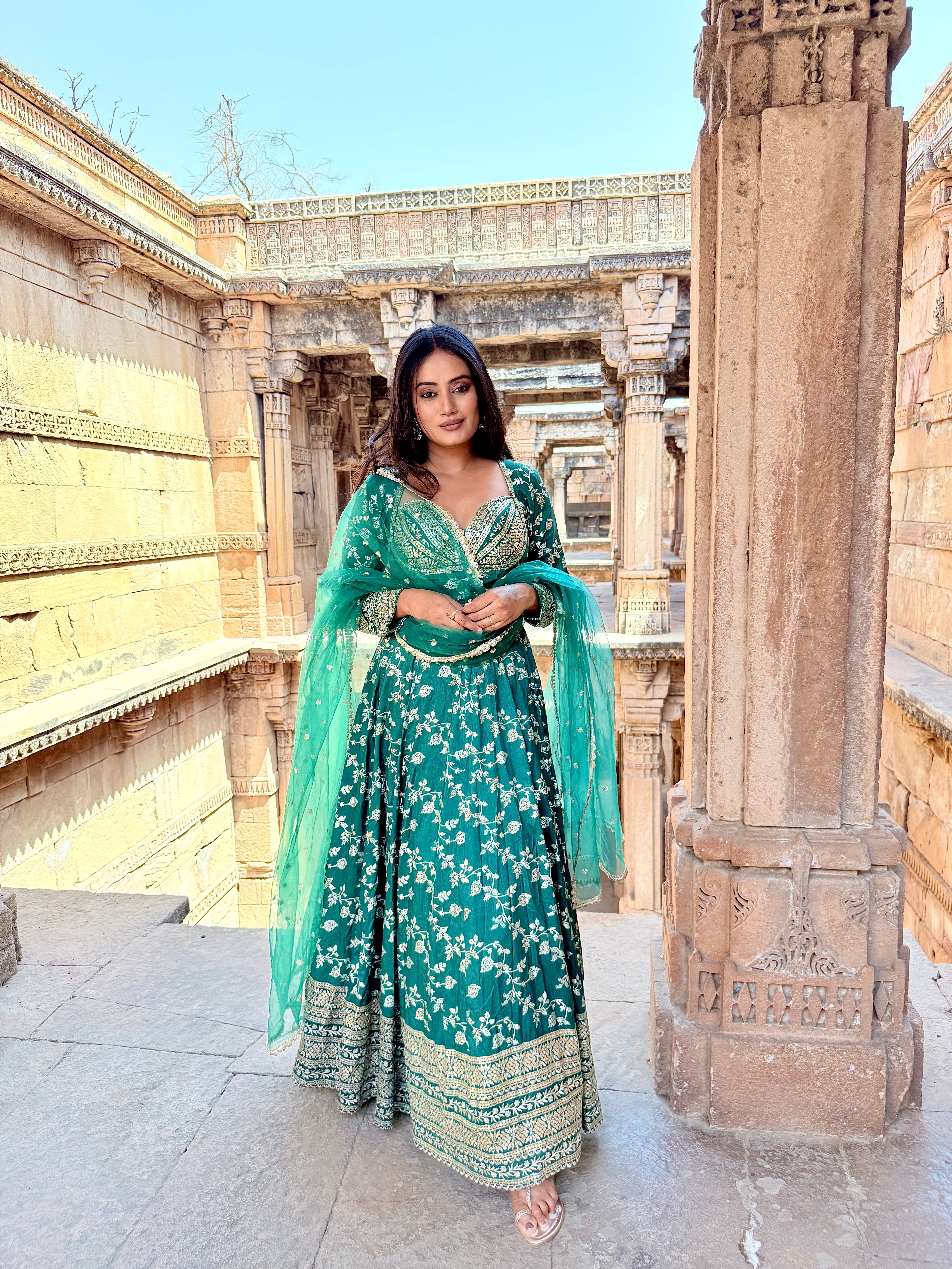 EMERALD GREEN BANARASI GOWN