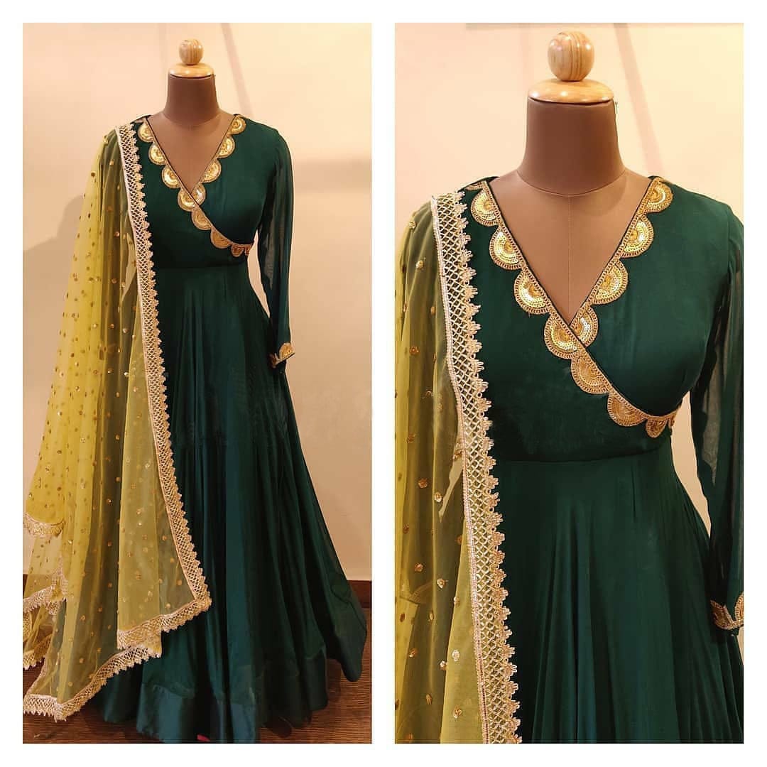 Green designer gown lengha lehenga Indian ethnic traditional wear Indian Suit Chania choli Party wear Yellow dress Wedding wear Function 8