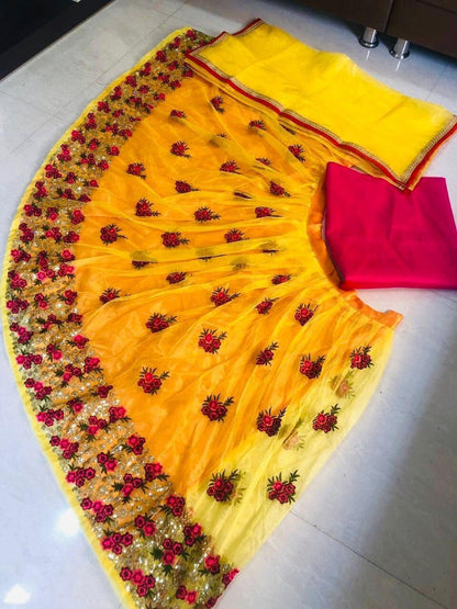 Yellow lehenga choli for Women party wear Designer Bollywood lengha sari Indian Wedding bridal embroidered Anarkali lehenga choli Dupatta 2
