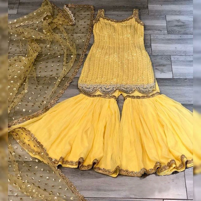 Yellow designer gown lengha Sharara Indian ethnic traditional wear Indian Suit Chania choli Party wear Yellow dress Wedding wear Function 8
