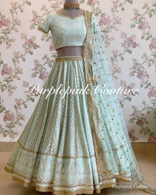 Pastel green Chikankari lehenga choli with Dupatta  Indian Wedding dress lehenga choli Lengha Traditonal lehenga Ethnic wear bridesmaid suit