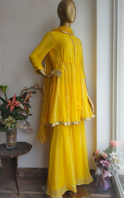 Yellow Designer gown Lengha Sharara Indian Ethnic traditional wear Indian Suit Chania choli party wear Yellow dress Wedding wear 2